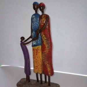 African Family Statue Art Colorful Home Decor
